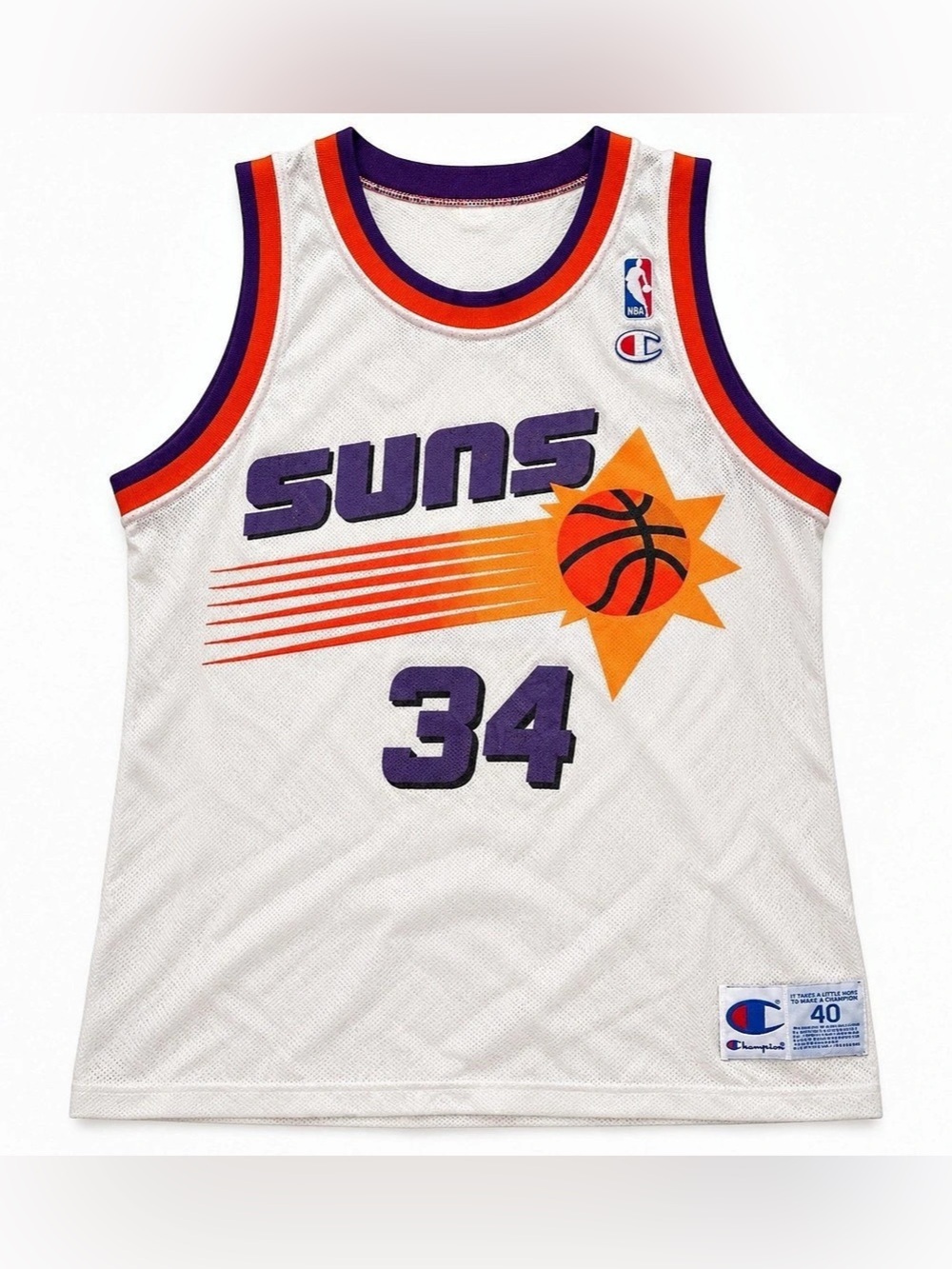 Champion Charles Barkley Phoenix Suns #34 jersey NBA Jersey White Size Large